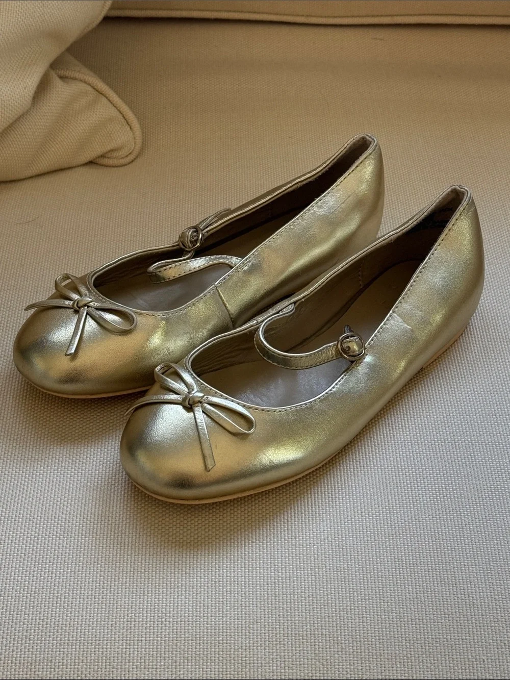 Janie and Jack Metallic Gold Mary Jane Ballet Flats sz 2